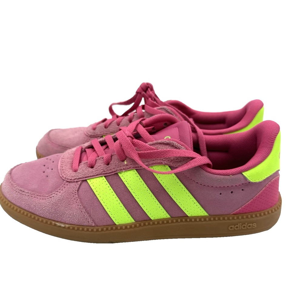 Adidas Breaknet Sleek Womens Sneakers Pink Neon Yellow Suede Gum Sole Size 6.5 - Picture 7 of 12
